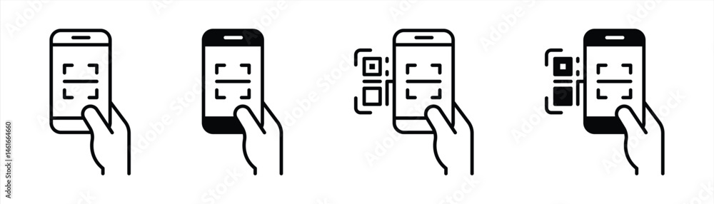 Poster mobile payment icon set. containing access control, digital transaction, qr code scanning thin line 