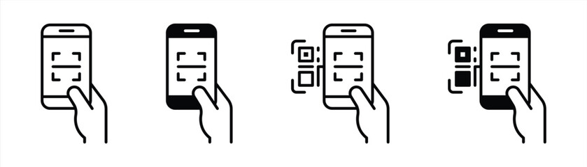 mobile payment icon set. containing access control, digital transaction, QR code scanning thin line and flat icon for your app and web. vector illustration