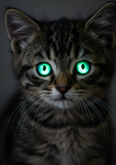 Obraz premium Close-up of kitten with glowing eyes