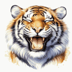 Jovial Jungle tiger laughing happily isolated watercolor vector illustration svg