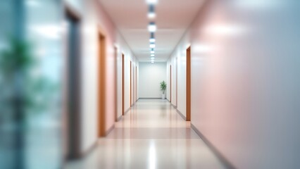 Obraz premium Empty office hallway with pastel walls and doors.