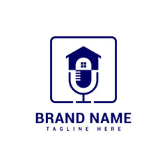combine house logo with microphone. Suitable for podcast industry that talk about house
