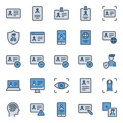 Filled blue outline icons set for Identification
