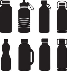 Premium Vector Silhouette Set – Water Bottles, Carry Bottles & Pump Dispensers