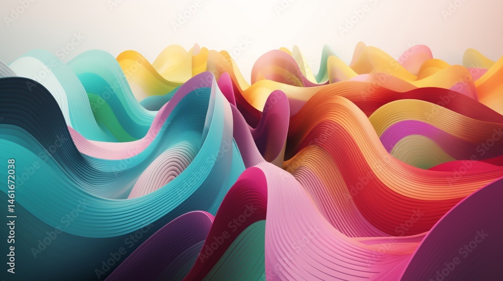 Poster abstract ai pathways as colorful curved vectors with soft shadows