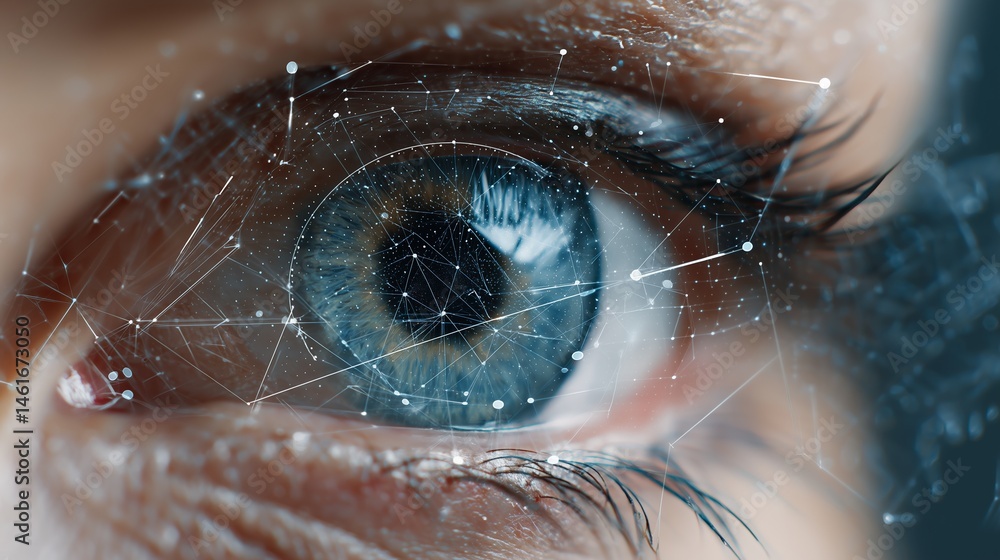 Poster ai eye with scanning lines and rounded tech overlay