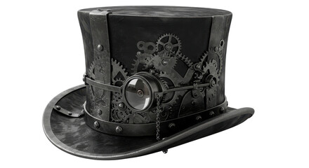 Steampunk top hat with gears and goggles isolated PNG with Transparent Background