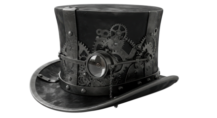 Steampunk top hat with gears and goggles isolated PNG with Transparent Background