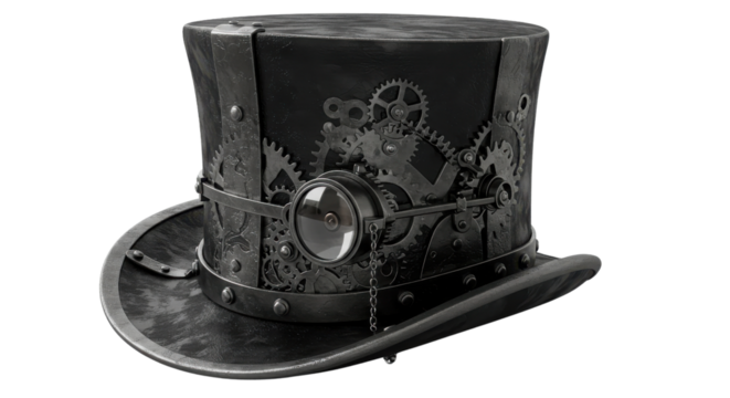 Steampunk top hat with gears and goggles isolated PNG with Transparent Background