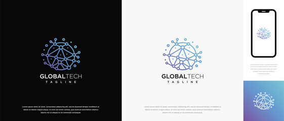 Global technology logo design vector concept. Global tech logo template. Technology logo symbol icon