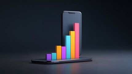 Bar chart rising from phone screen