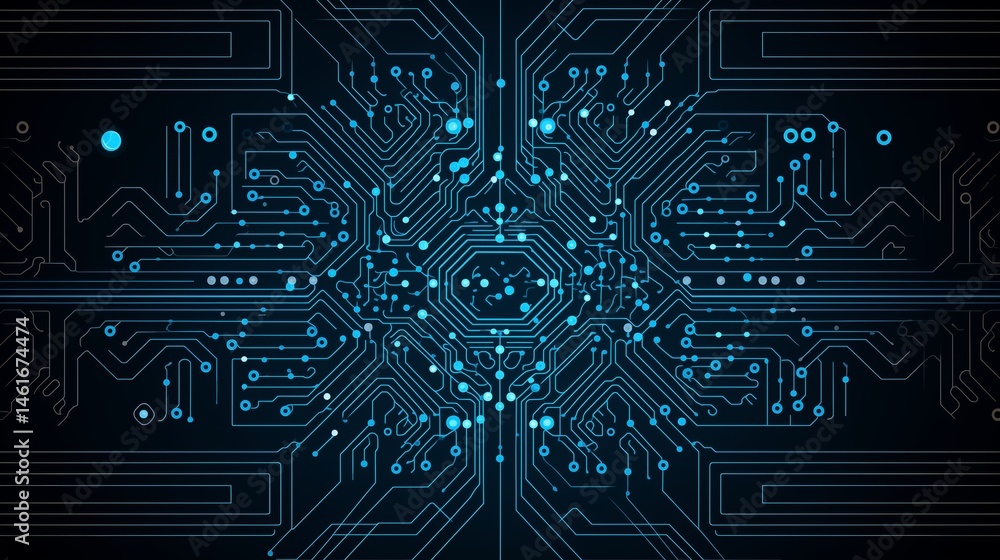 Poster blue neural circuit pattern vector with ai label icon