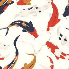 Elegant seamless pattern of thai fish and japanese koi in tranquil water setting minimalistic art design