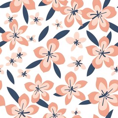 Seamless pattern of minimal thai kanok motifs with floral design nature digital art bright environment top view