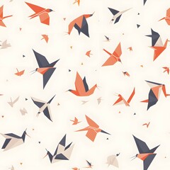 Seamless pattern of thai motifs and japanese origami birds colorful design abstract art creative environment artistic perspective