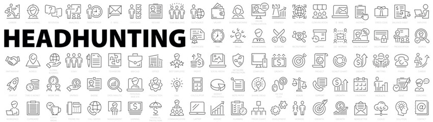 Headhunting icon set. Recruitment icon set Included the icons as Job Interview, Career Path, Resume, Job hiring, Candidate and Human resource icon set. Vector illustration.