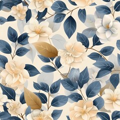 Seamless pattern of thai jasmine and japanese camellia floral design digital art elegant environment top-down view