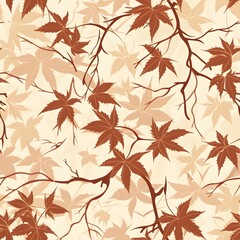 Seamless pattern of thai kranok vines and japanese maple leaves nature graphic design organic aesthetic appeal