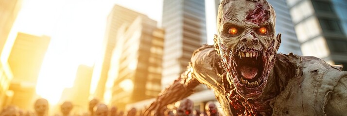 zombie horde rampaging in modern city 