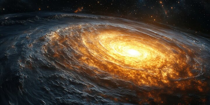 Swirling galaxy emits bright orange light in the vastness of space during cosmic formation - Powered by Adobe