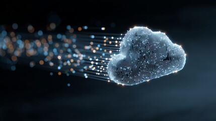 Floating chip and cloud icon with dotted tech trail vector