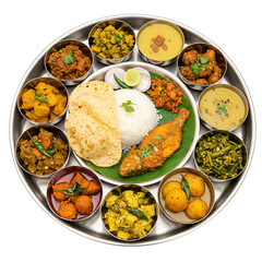 Traditional Bengali Thali with Multiple Small Portions of Dishes