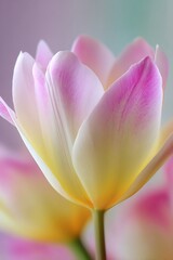 Close up of Delicate Pastel Pink and Yellow Tulip Petals