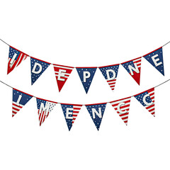 Independence Day Banner: Red, white, and blue triangular flags spell out "INDEPENDENCE DAY", strung together, creating a festive atmosphere. perfect for celebrating a nation's freedom. 