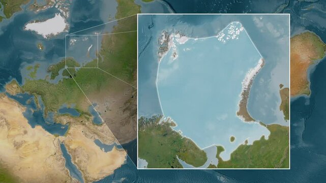 Barents Sea. Satellite map. Location