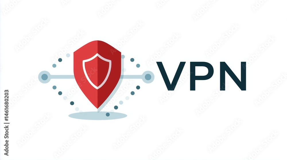 Poster floating vpn shield icon with dotted encryption line path, privacy and data vector style