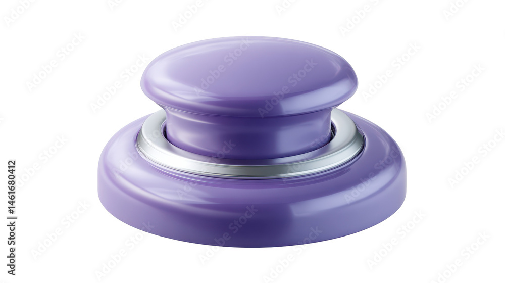 Poster a simple round purple button resting on a clean white background