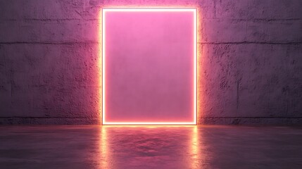 Pink Neon Framed Blank Canvas in a Concrete Room