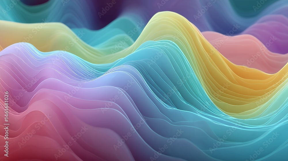 Poster futuristic data wave pattern in vector lines and soft neon hues