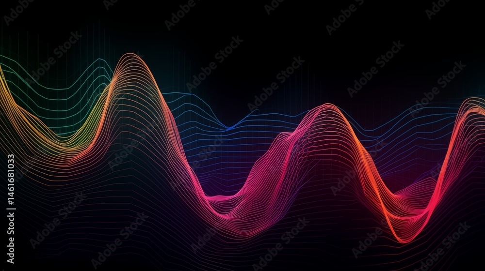 Poster futuristic data wave pattern in vector lines and soft neon hues