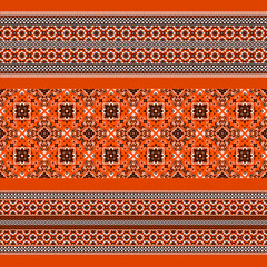 Ethnic pattern with ornaments on an orange-brown background