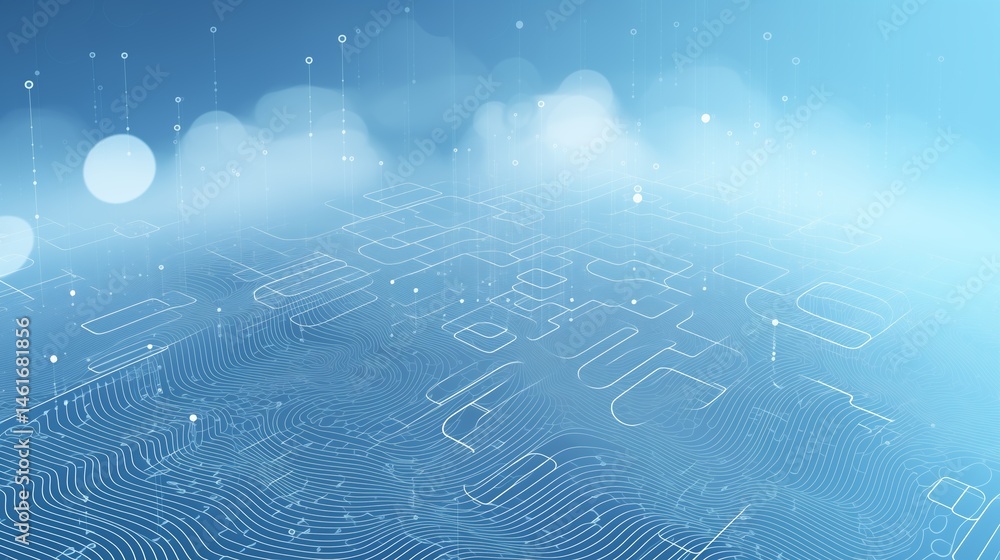 Poster light ai cloud pattern with circuit motifs on clean vector field