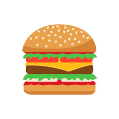 Burger, bread with ingredients icon. Fast food. Snack sandwich. Vector flat illustration