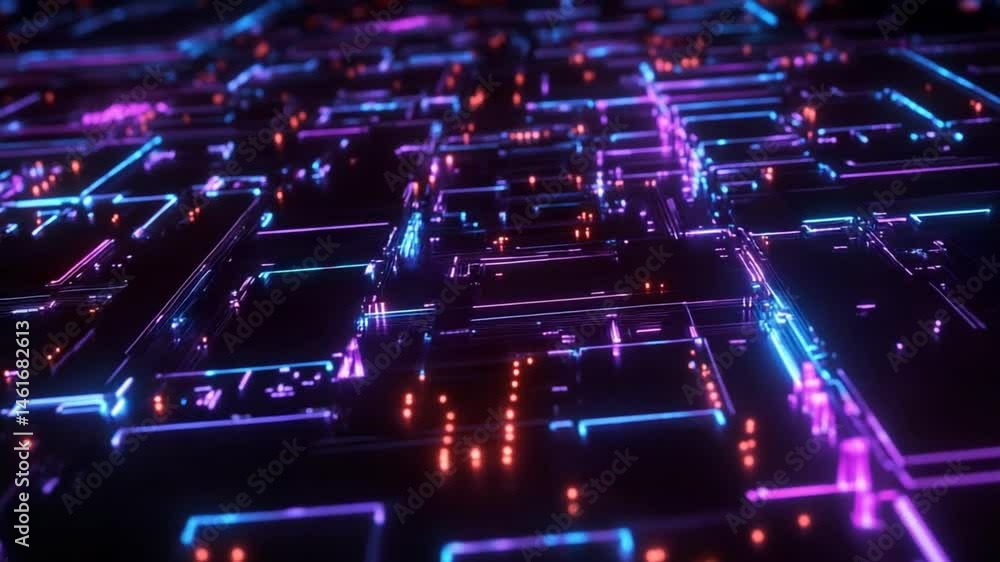 Aufkleber abstract technology circuit board animation with futuristic glowing lines, 4k loop