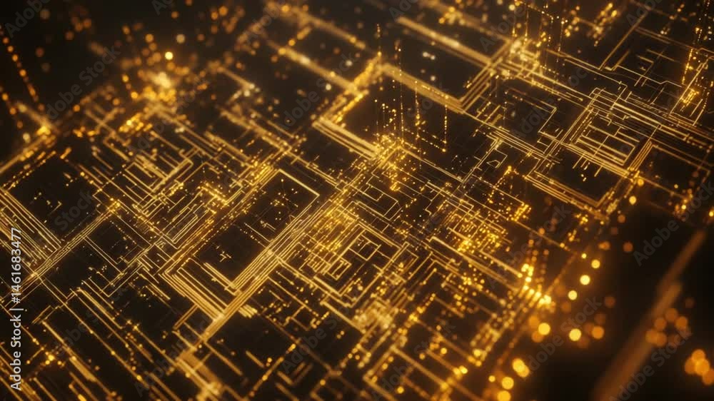 Poster abstract golden circuit board animation representing technology and connectivity
