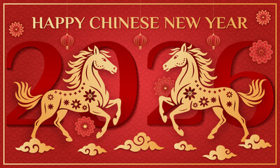colorful horizontal banner for chinese new year of the horse 2026