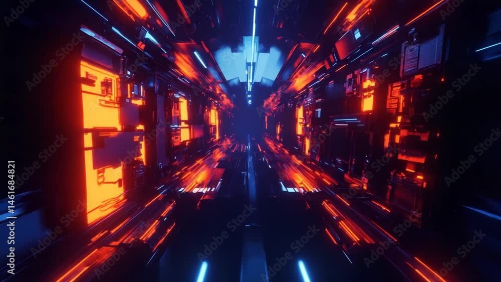 Poster futuristic sci-fi tunnel with glowing lights, seamless loop for visual effects