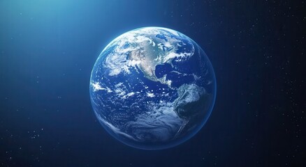 Obraz premium A vibrant Earth, suspended in the inky blackness of space, illuminated by a soft, ethereal light