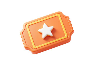 Orange ticket with star icon vector illustration for event pass admission and voucher concept design 3d render isolated white background