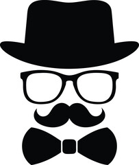 Secret agent icon in a hat and glasses mustache and tie. Vector illustration