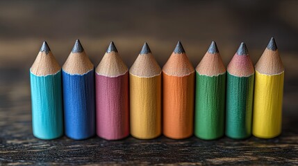 Colorful Pencils on Wood Table.