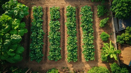 Organic vegetable garden rows