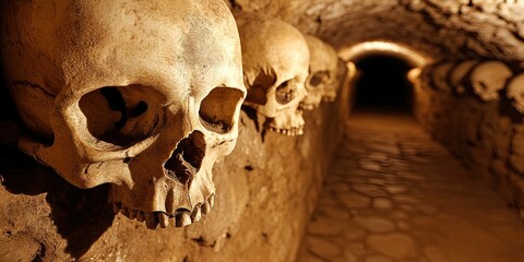  catacombs filled with skeletons and remains of dead people