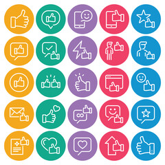 Circle color outline icons set for Like thumbs up