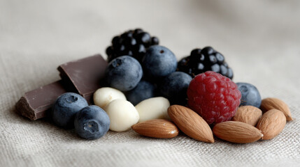 vibrant display of various antioxidantrich foods including berries nuts and dark chocolate