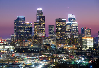 Naklejka premium Los Angeles downtown skyline at night